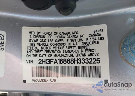 2008 Honda Civic Ex из США, поврежденный, VIN 2HGFA16868H333225